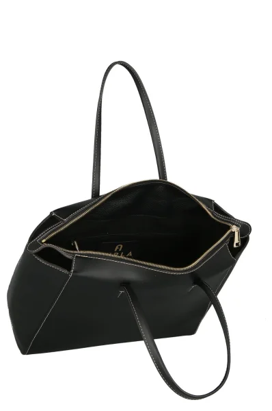 Δερμάτινα τσάντα shopper Furla μαύρο