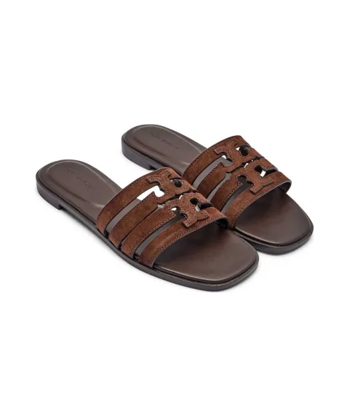 Δερμάτινα παντόφλες INES TORY BURCH καφέ