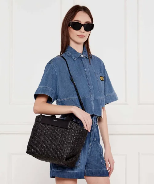 Τσάντα ώμου RAFFIA Calvin Klein μαύρο