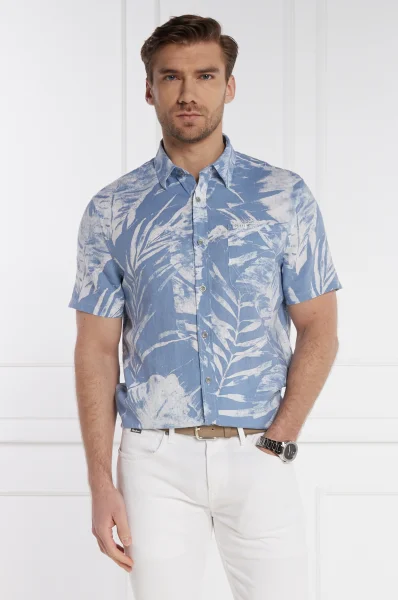 Λινό πουκάμισο SS COLLIN INSIDE PRI | Regular Fit GUESS μπλέ