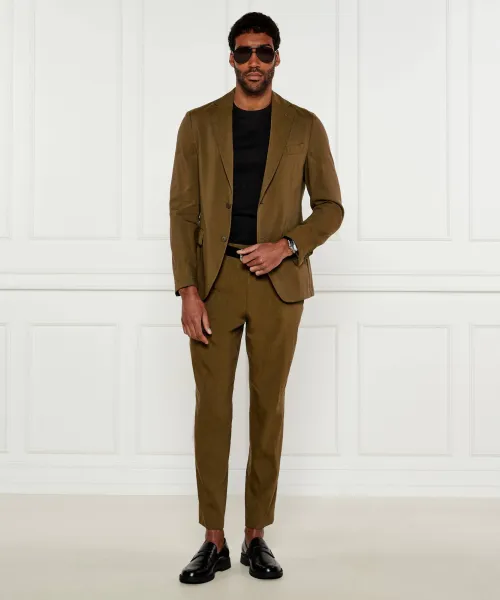 Λινό σακάκι P-Hanry-Flaps-WG-252 | Slim Fit BOSS BLACK χρώμα ελιάς