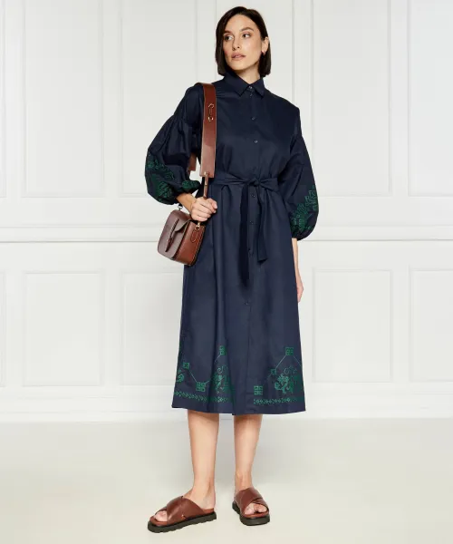 Φόρεμα με ζώνη OSSOLA |με την προσθήκη λινού Weekend MaxMara | ναυτικό μπλε 252261416