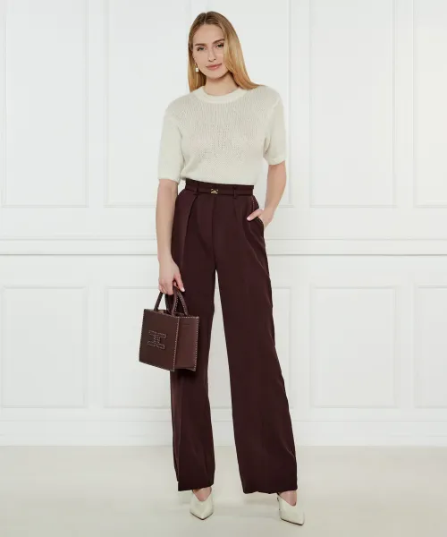 Μάλλινος παντελόνι με ζώνη | flare fit Elisabetta Franchi καφέ