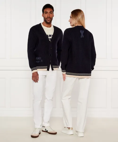 Μάλλινο πλεκτή ζακέτα | Oversize fit AMI Paris ναυτικό μπλε